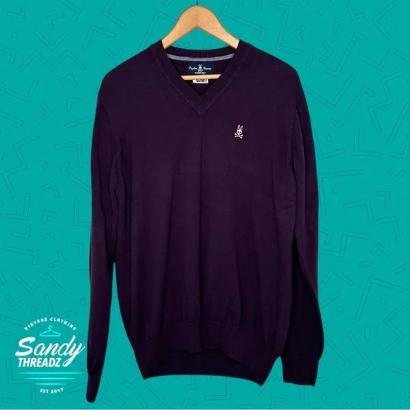 Psycho Bunny V Neck Purple Sweater - Picture 3 of 7